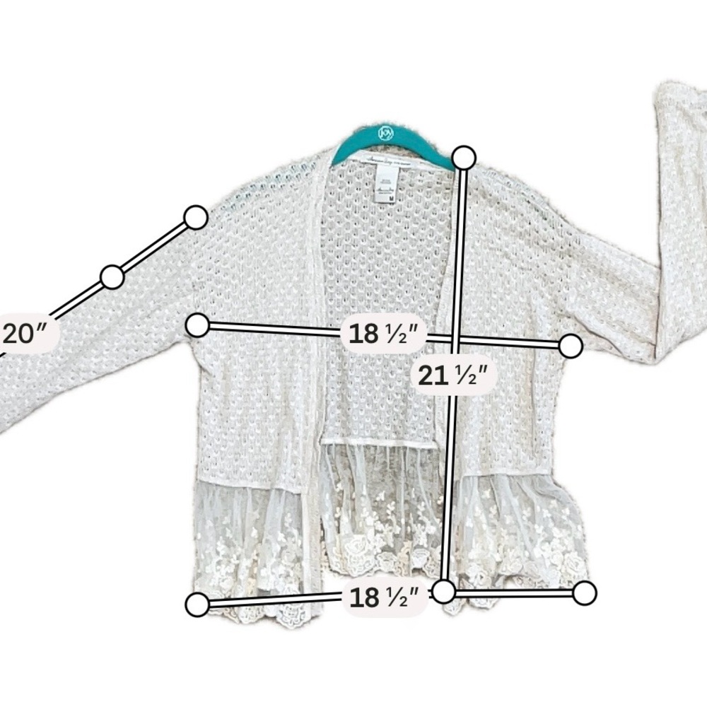 American Rag Beige Open Front Lace Hem Knit Cardigan Boho Cottagecore Medium - Picture 5 of 5